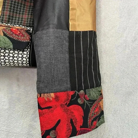 Vintage Patchwork Tapestry Reversible Artsy Boxy Cropped Blazer Jacket Sz L - Picture 7 of 16